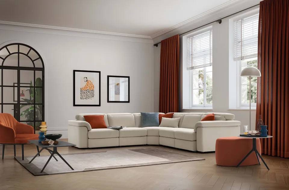 ספה פינתית Swan Double של LeComfort בלבן עם מושבים נשלפים