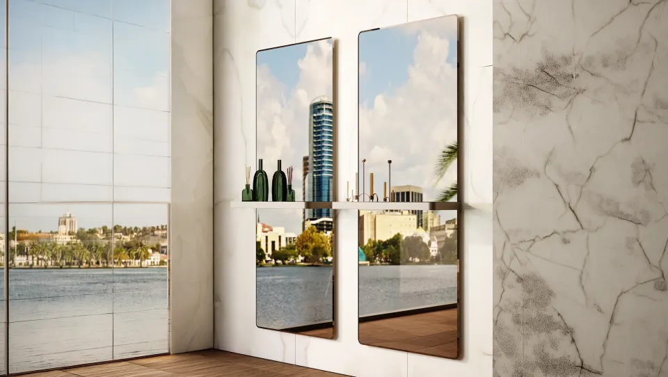 מראה עם מדף SHELF MIRROR של Reflex Angelo בגוון ברונזה עם מדף זכוכית
