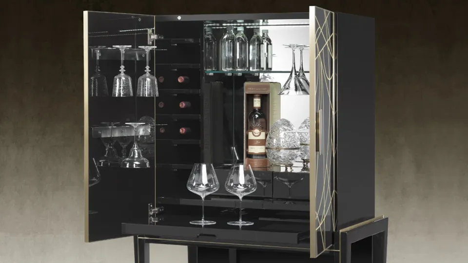 ארון בר Belle Epoque Bar Cocktail של Reflex Angelo בלכה מבריקה עם עיטורי זהב