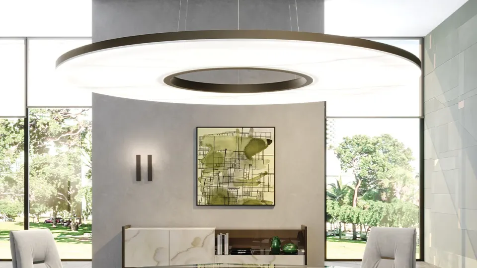 מנורה תלויה SPACE של Reflex Angelo עם מפזר Marmoreflex ומסגרת ברונזה
