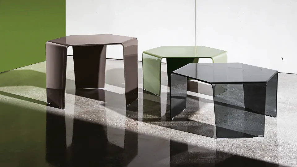 שולחן קפה משושה 3 Feet של Sovet מזכוכית מכופפת