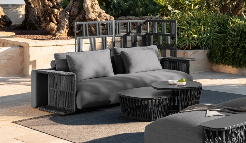 ספה Cliff Dèco Fabric של Talenti, גב בד נמוך ומסעדים עטופי חבל